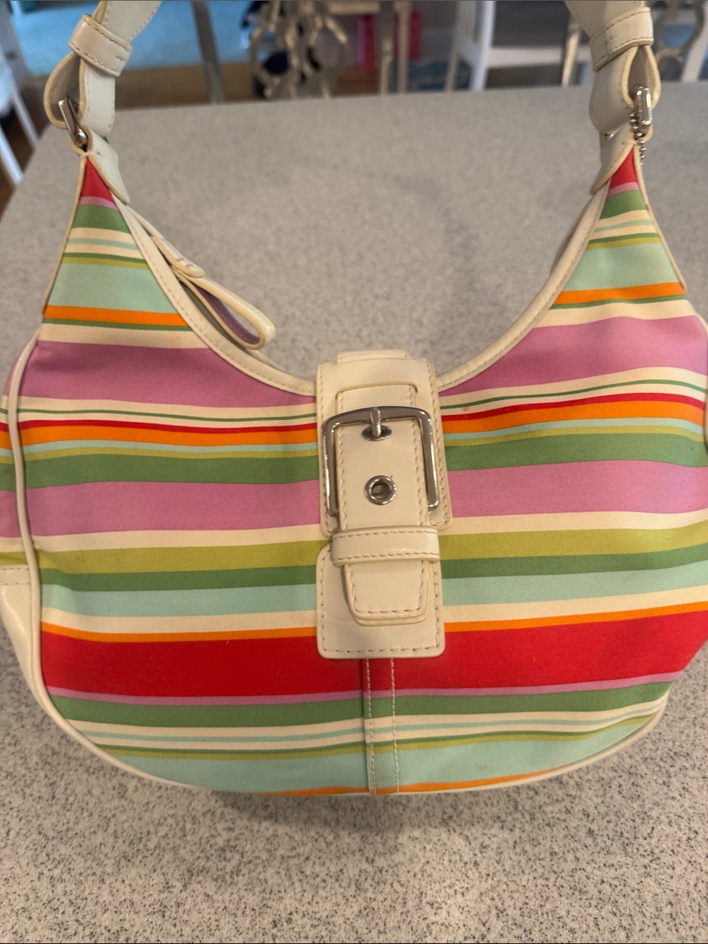 Striped Multicolor Shoulder Bag with Cream Trim